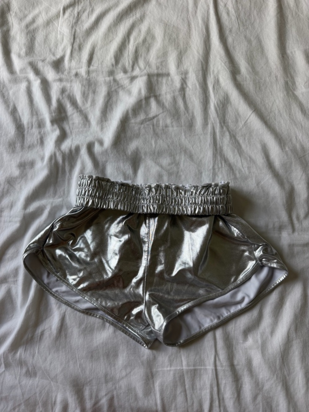 Woman's Metallic Silver Elastic-Waist Dance Shorts